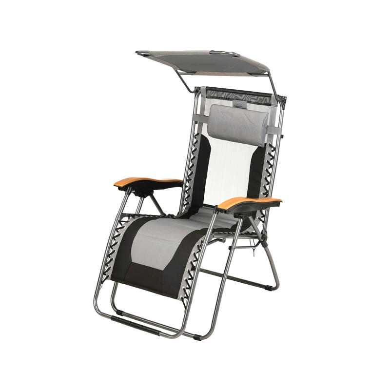Outdoor Living Breathable Backrest Folding Recliner Chair With Canopy