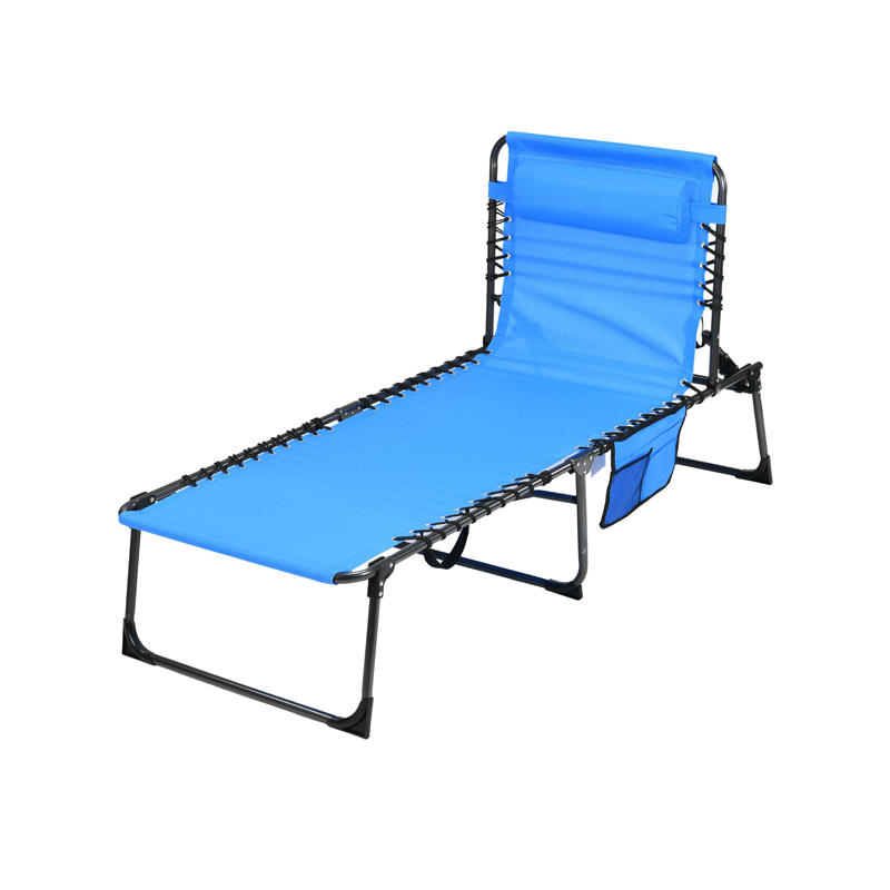 Outdoor Textilene Fabric Folding Sun Lounger Bed with Comfort Side Pockets