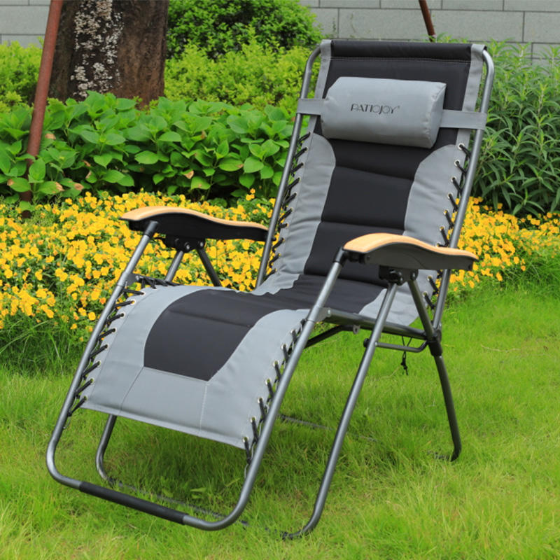 Oversized Black Zero Gravity Padded Folding Recliner Chair with Cup Holders