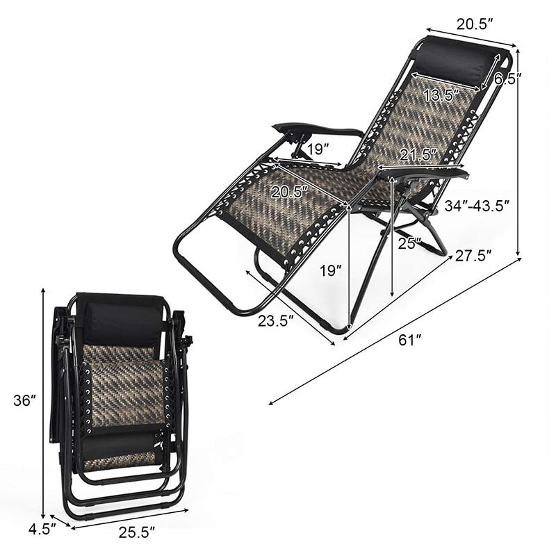 Gray Rattan garden Folding Recliner Chair Relaxation chair